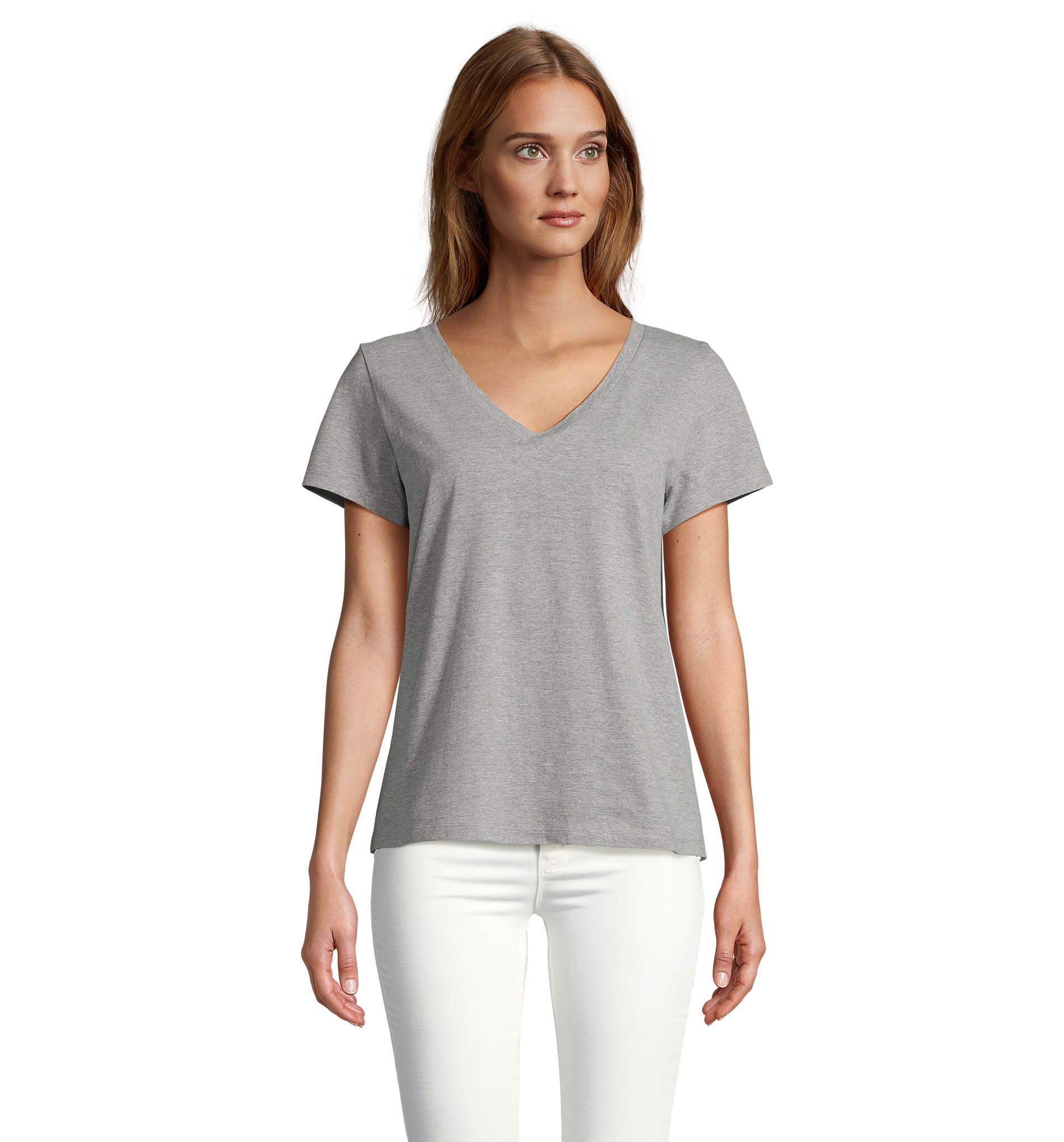 Tee-shirt femme col V 150 g/m² personnalisé REGENT V Gris chiné